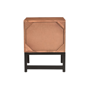 Table de chevet avec rangements 2 tiroirs à motifs chevrons en bois massif et métal noir STICK