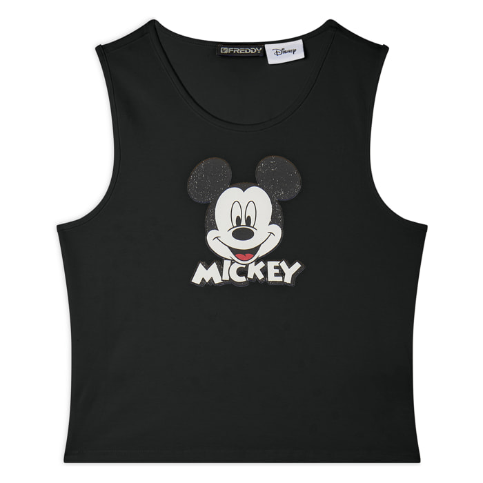 Canotta cropped slim fit con stampa Mickey Mouse