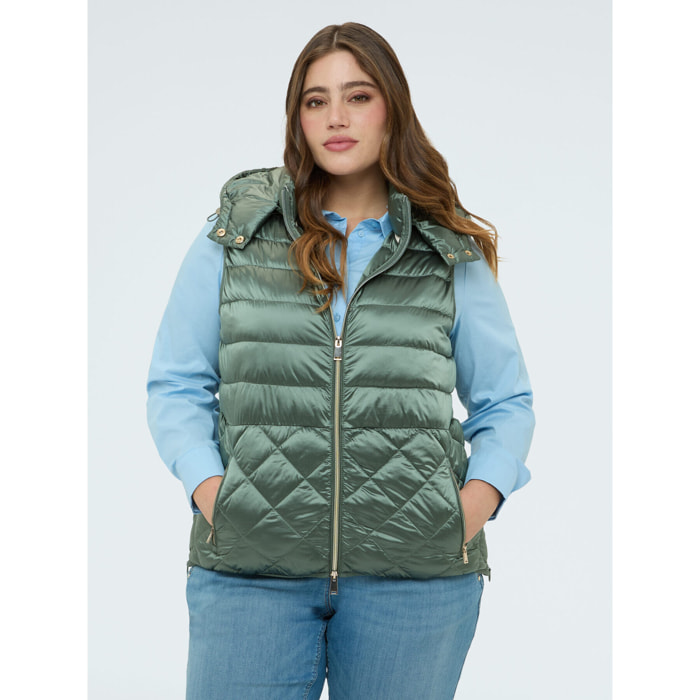 Fiorella Rubino - Piumino smanicato con cappuccio - Verde militare