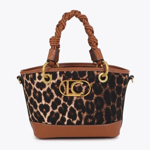 Mini tote bag stampa leopardata ed effetto pelle