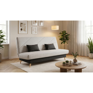 Canapé convertible Zephir, matelas Simmons, 130 x 190 cm, 2 coussins offerts, Aba perle