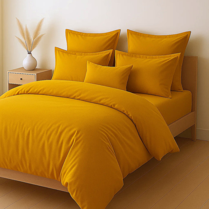 Parure housse de couette unie 100% coton - essentiel - safran