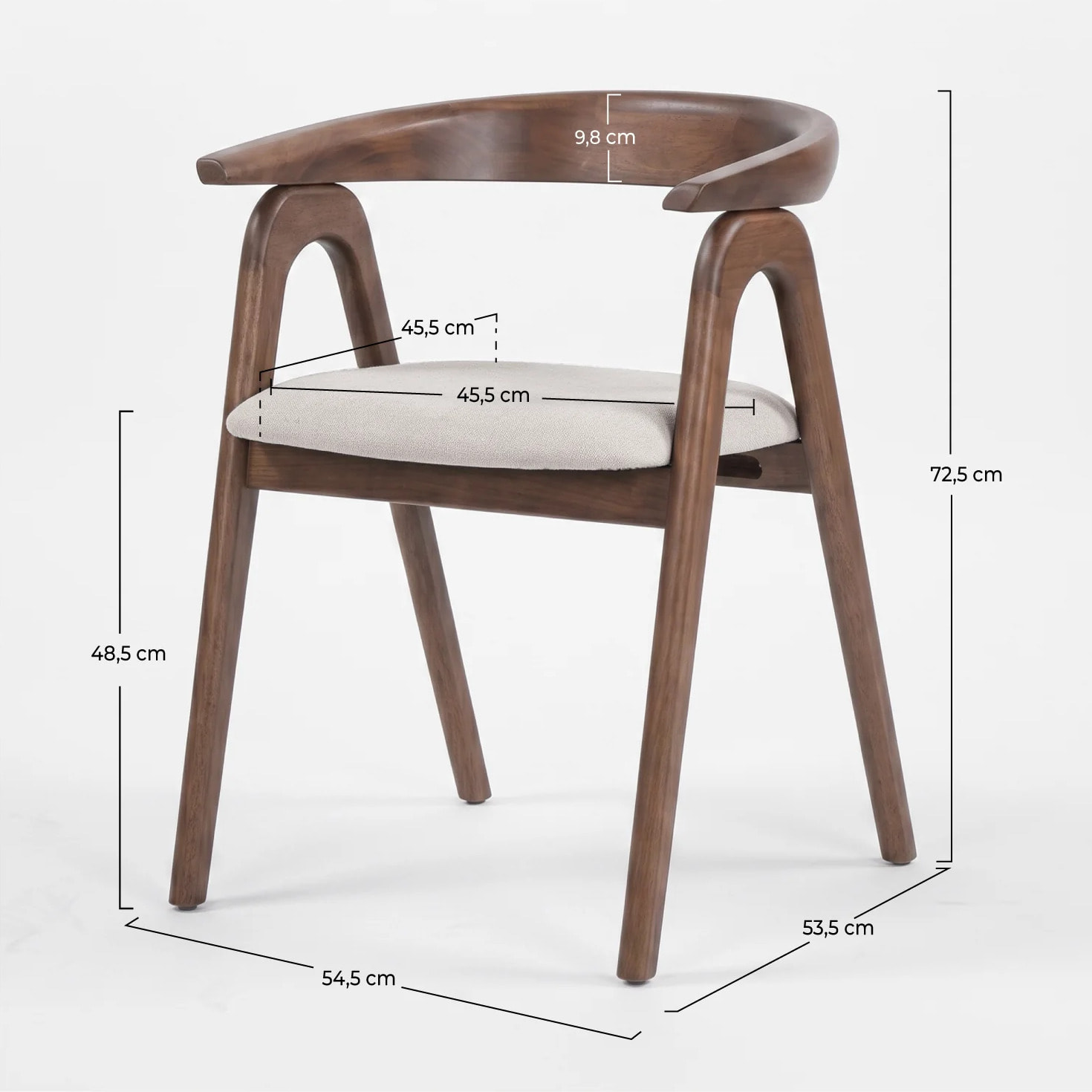 Chaise en bois d'hévéa marron et tissu beige - Hawa