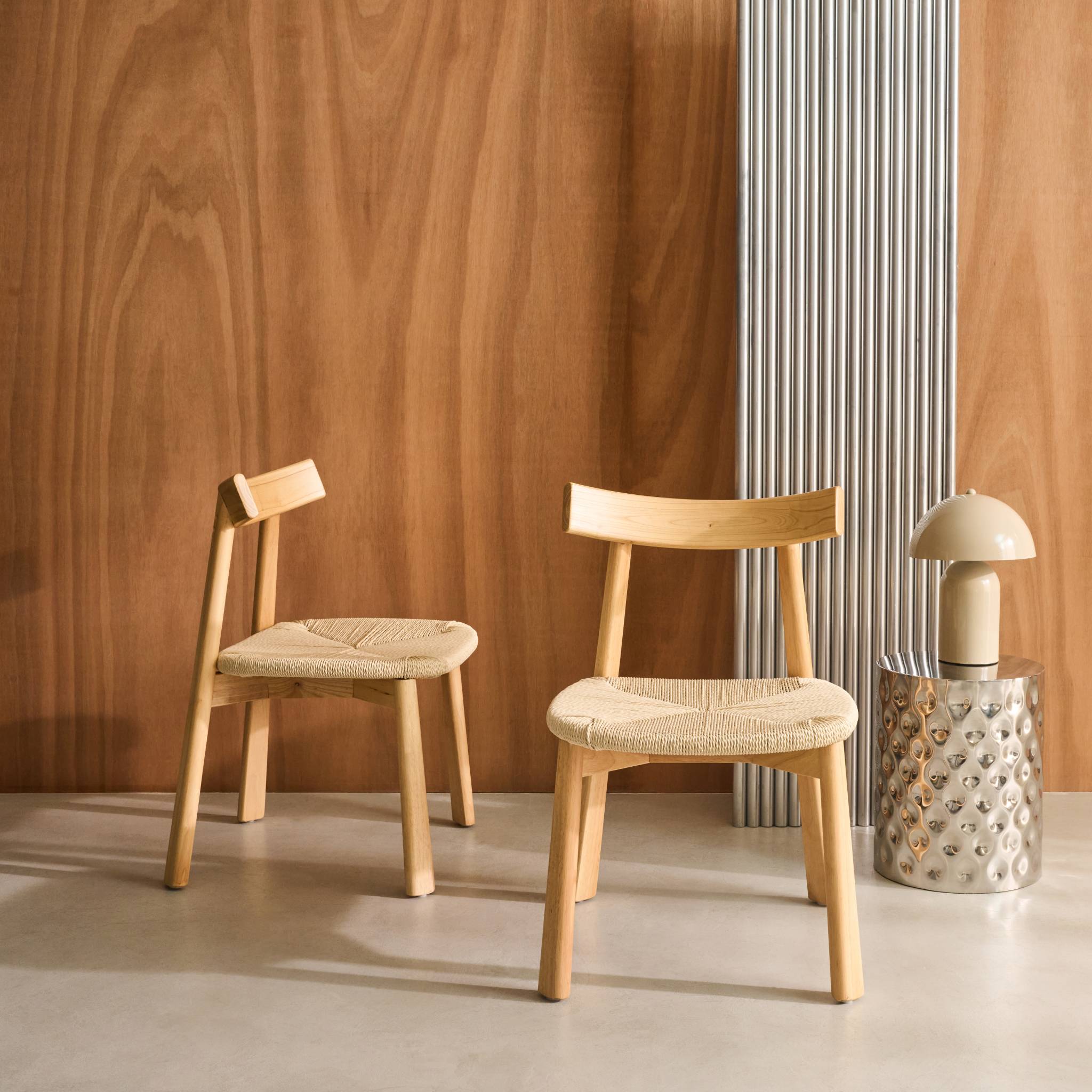 Chaise scandinave bois d'hévéa assise en corde (lot de 2)  TILDA