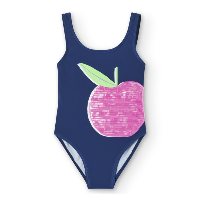 Bañador estampado niña, lentejuelas, azul Ã­ndigo