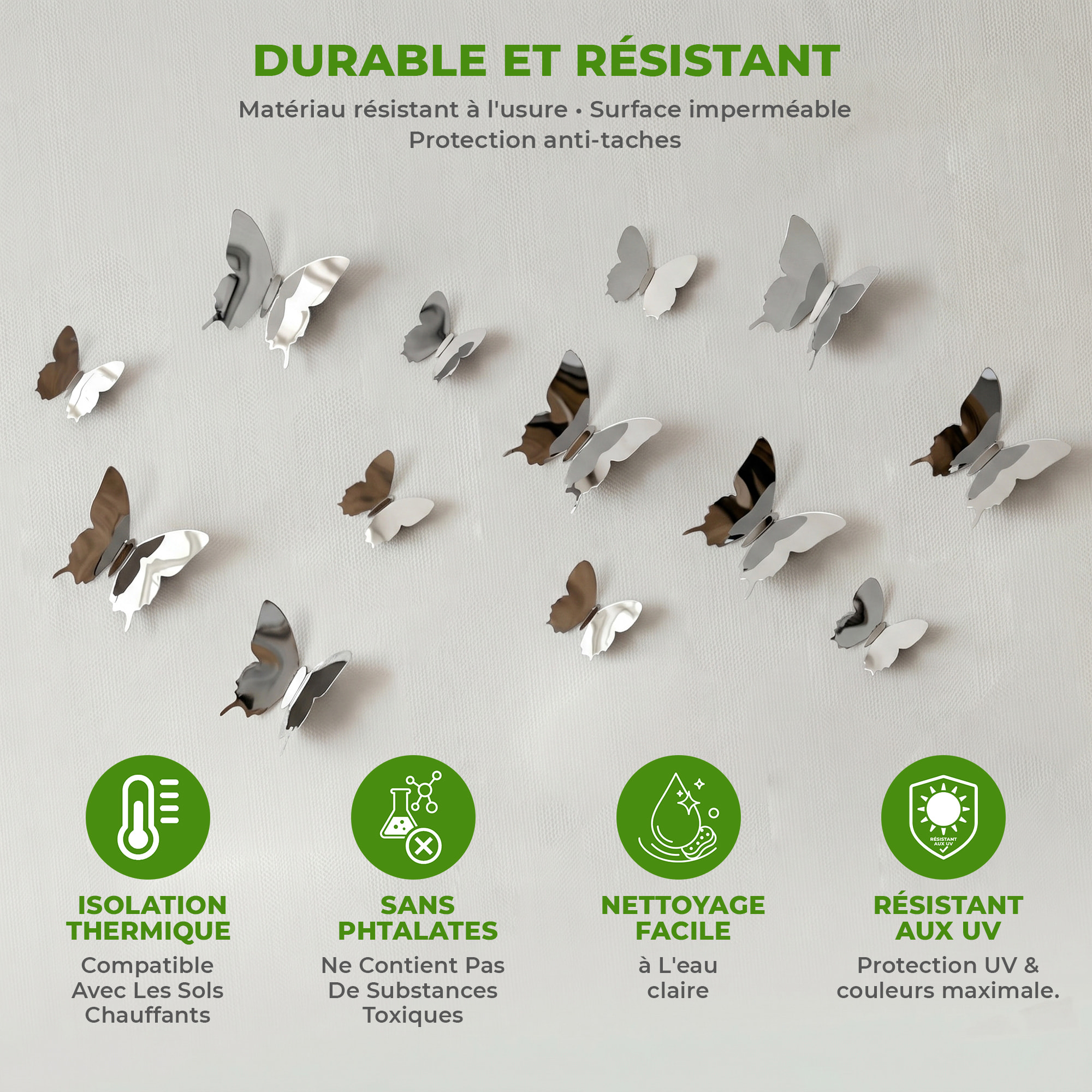 Kit de 12 Stickers papillons 3D miroirs