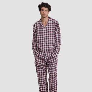 Pijama franela manga larga camisero hombre Cuadro Gustavo Burdeos