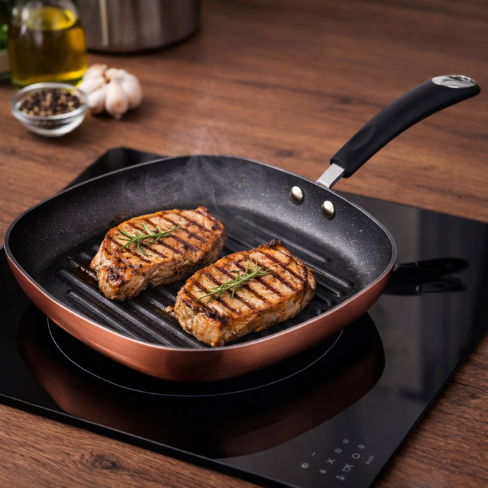 Sartén grill / plancha 28 cms. San Igancio Premium, color cobre metalizado