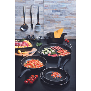 Set 7 pentole multifunzione Excelsa Rock'n Cook, alluminio, rivestimento antiaderente, nero effetto marmo