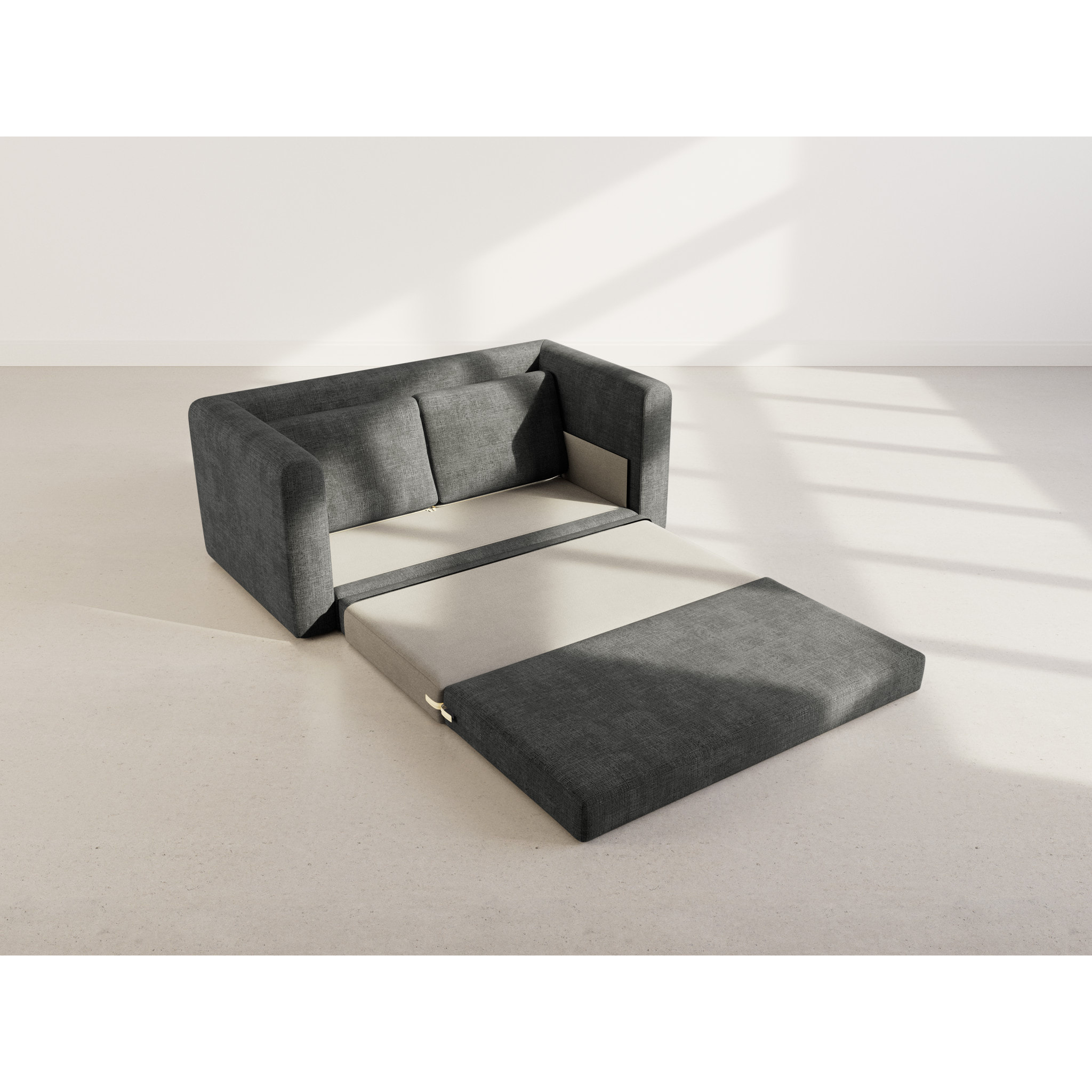 Marilia - Canapé 2 places convertible déplimousse en velours texturé - Gris foncé