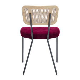 Lot de 2 chaises dossier rotin coussin velours bordeaux