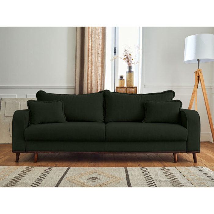 Albane - canapé 3 places - convertible avec coffre - en velours côtelé - Vert