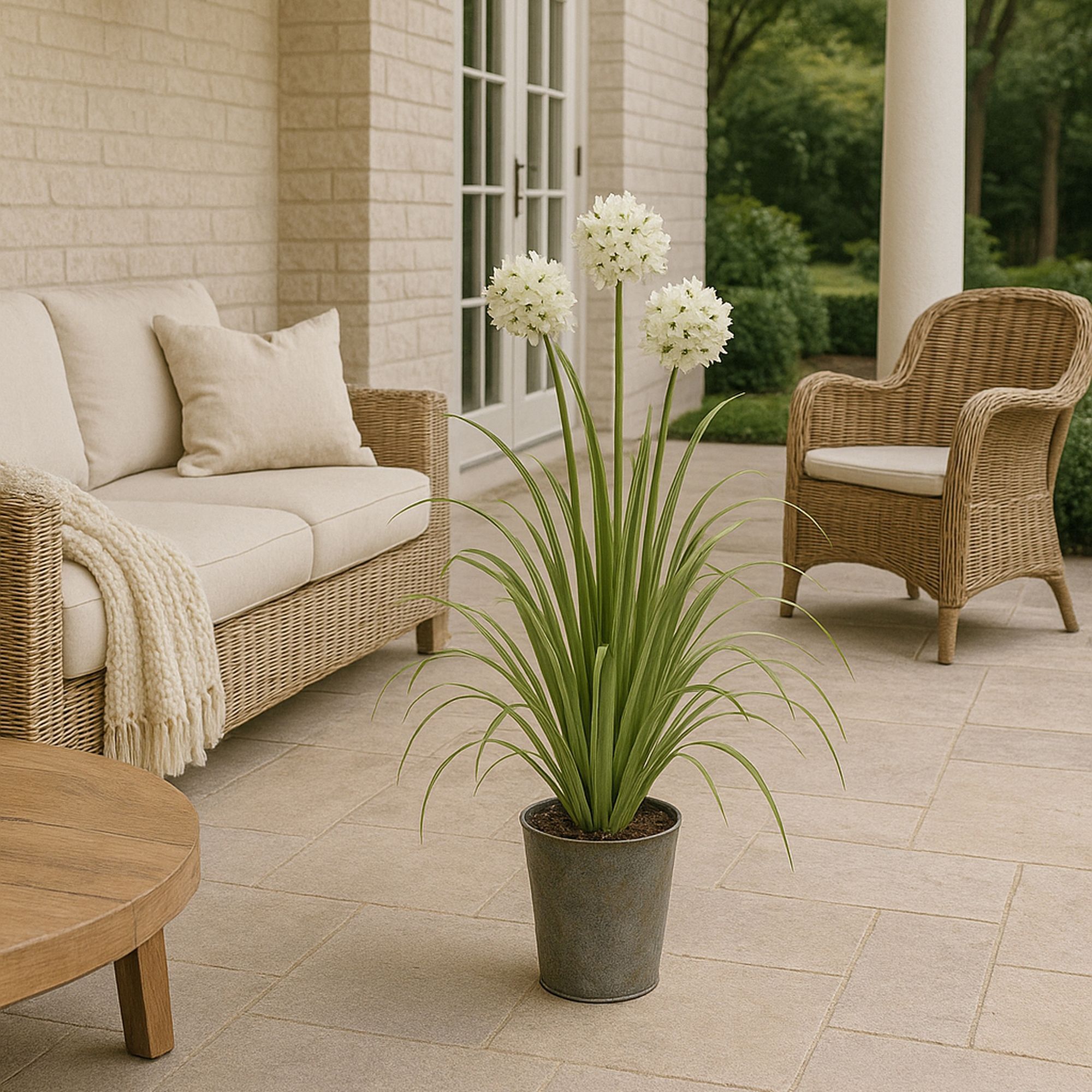 Agapanthe artificielle à fleurs blanches pot en zinc h99cm