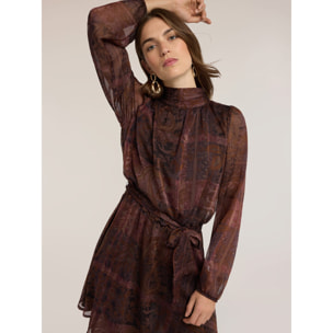 Motivi - Vestito corto in chiffon con stampa - Marrone