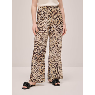 Oltre - Pantaloni wide leg in raso animalier - Beige