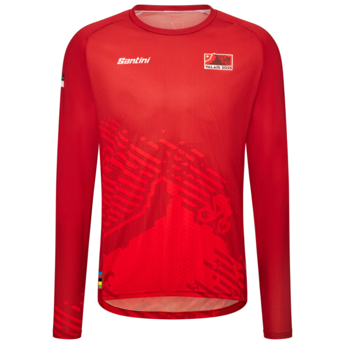 2025 Uci Mtb World Championships – Maillot Manga Larga Mtb Valais - Rojo - Unisex