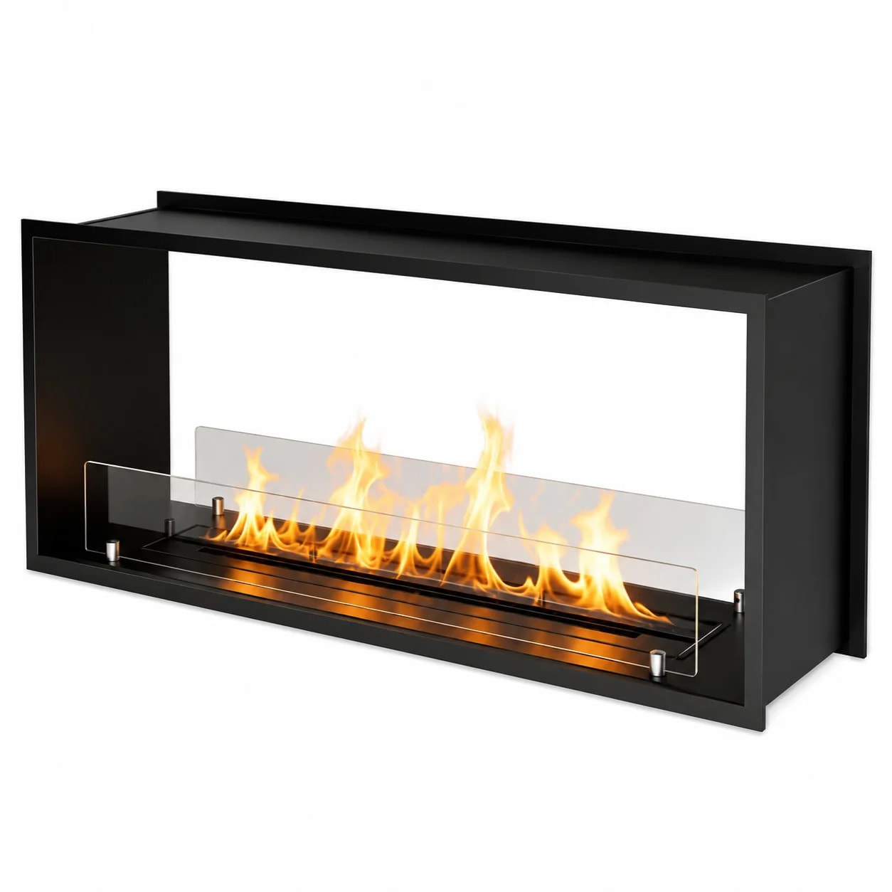Venere 120 - Camino a Bioetanolo da Incasso Bifacciale 120x50x30 cm con Bruciatore 3lt in Acciaio