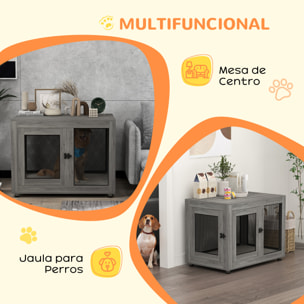 Jaula para Perros Grandes Estilo Mueble Casa para Perros 94x60x71,5 cm Mesa Auxiliar con 2 Puertas de Pestillo Cojín de Tela Oxford y Rejillas de Acero Gris