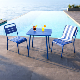 Ensemble table de jardin carrée 50cm et 2 chaises bleu EVORA