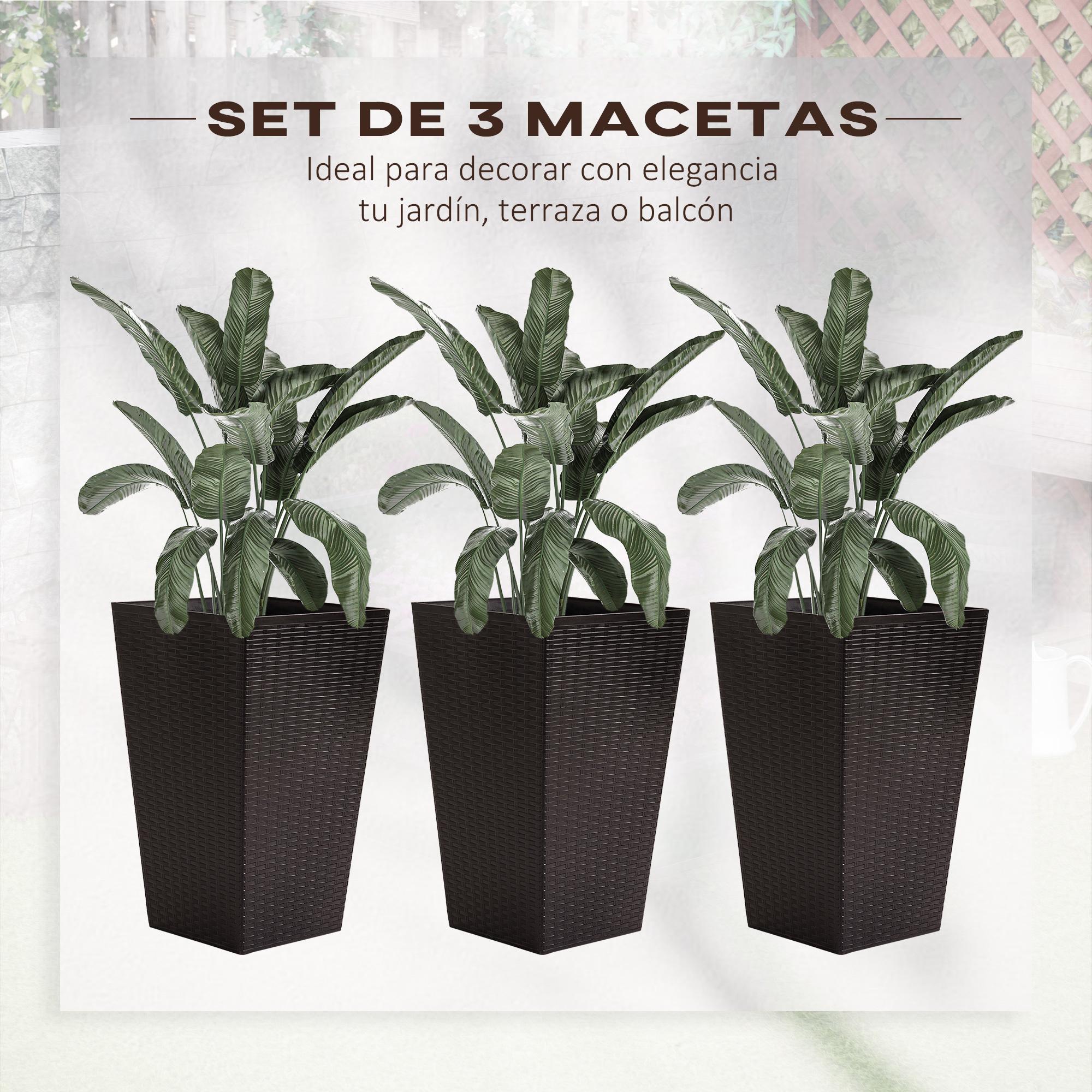 Conjunto de 3 Macetas Cuadradas de Plantas para Jardín Terraza 36,5x36,5x61 cm