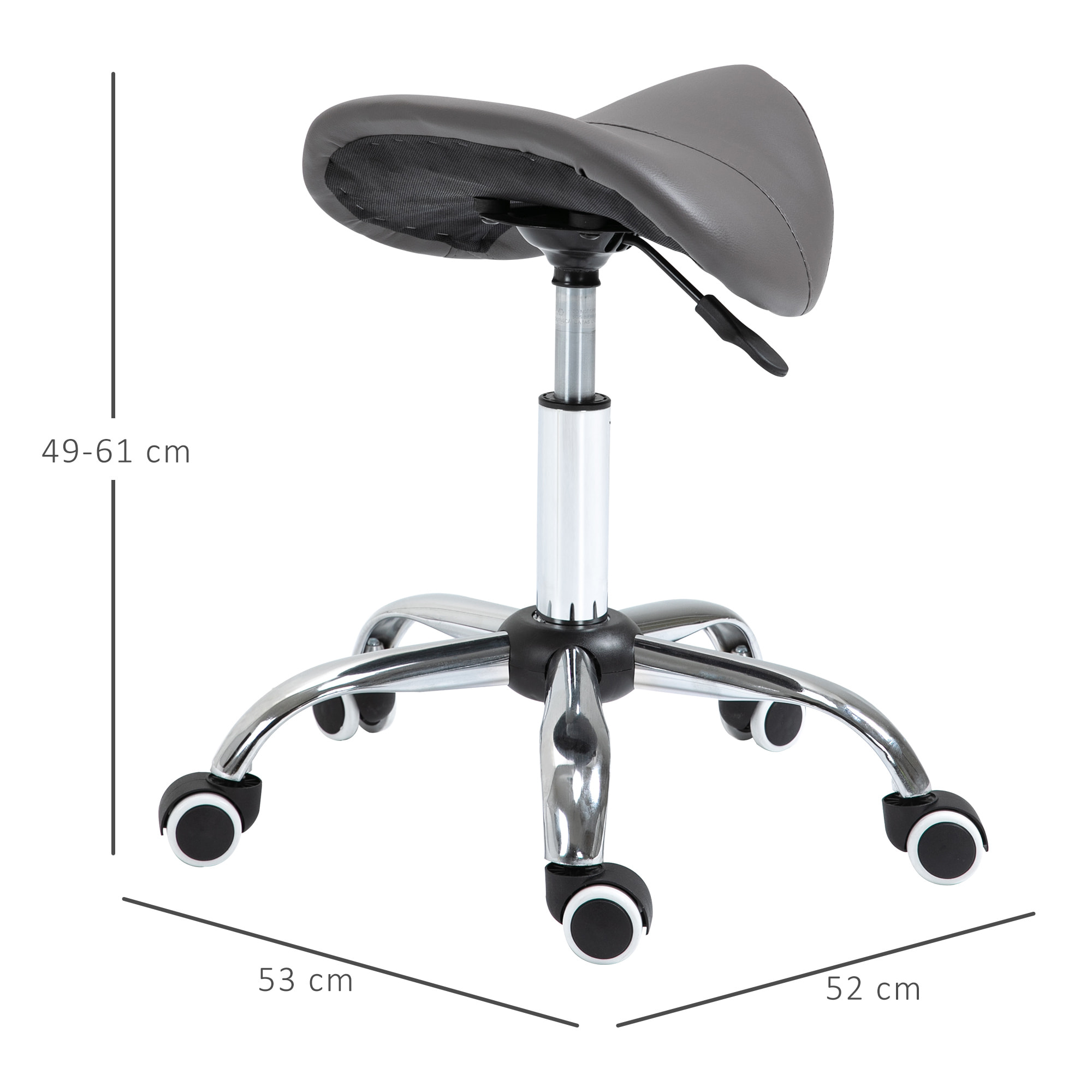 HOMCOM Tabouret de massage tabouret selle ergonomique pivotant 360° hauteur réglable revêtement synthétique gris chromé