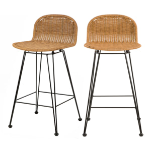 Lot de 2 chaises de bar mi-hauteur 63 cm en résine tressée marron - Jigani