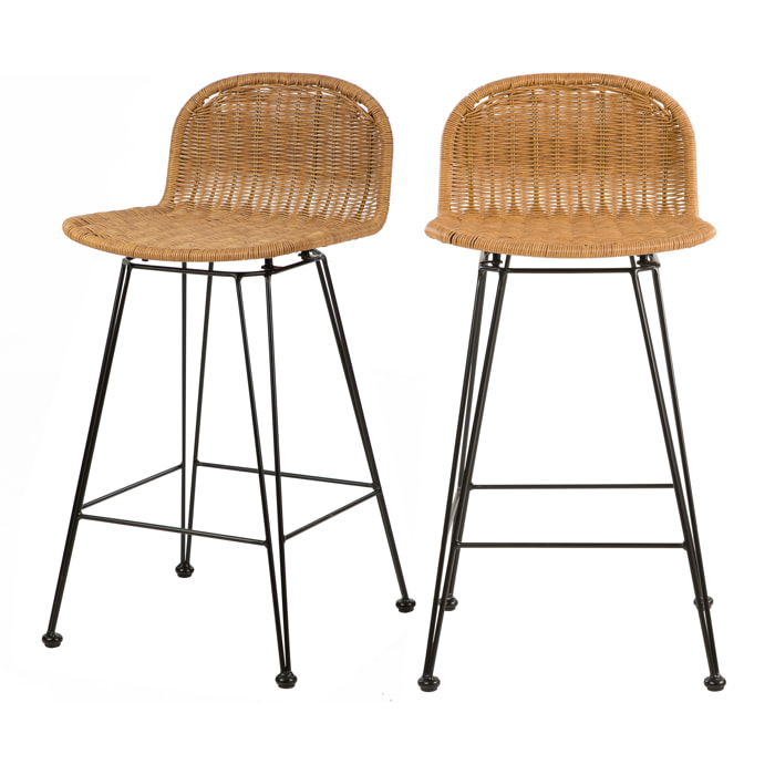 Lot de 2 chaises de bar mi-hauteur 63 cm en résine tressée marron - Jigani