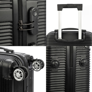 Set di 3 valigie Trolley, realizzato in materiale leggero ABS ad alta resistenza con angoli rinforzati. Chiusura numerica e 4 ruote doppie girevoli a 360°.