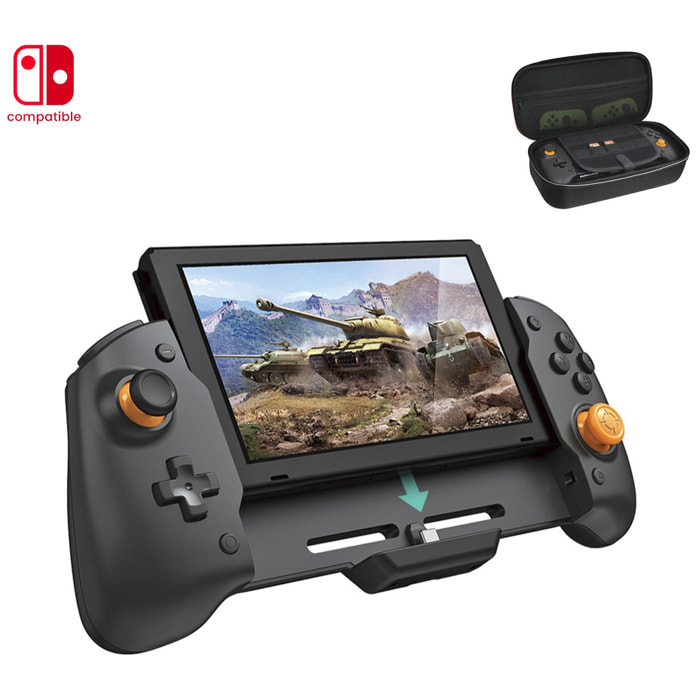 Impugnatura controller compatibile con Nintendo Switch TNS-19252C. Motori a vibrazione, sensori giroscopici, elevata ergonomia. Include custodia semirigida.