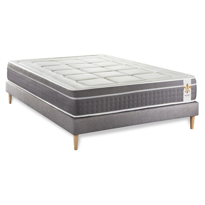 Ensemble Matelas Trente - 30cm - Ressorts ensachés et mémoire de forme - Confort hôtelier - Sommier kit Gris