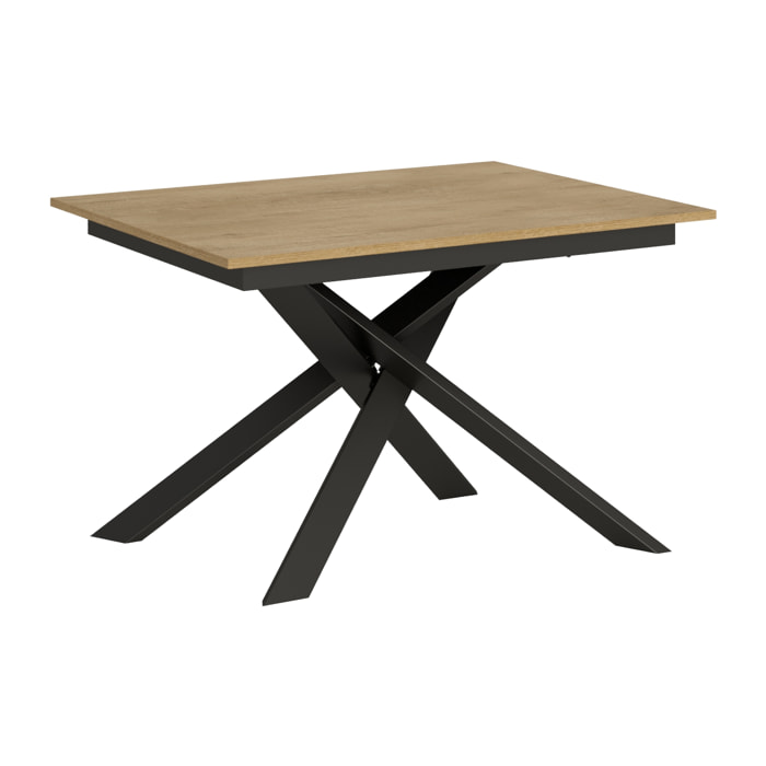 Table extensible 90x120/180 cm Ganty Chêne Nature bande de chante en teinte cadre Anthracite