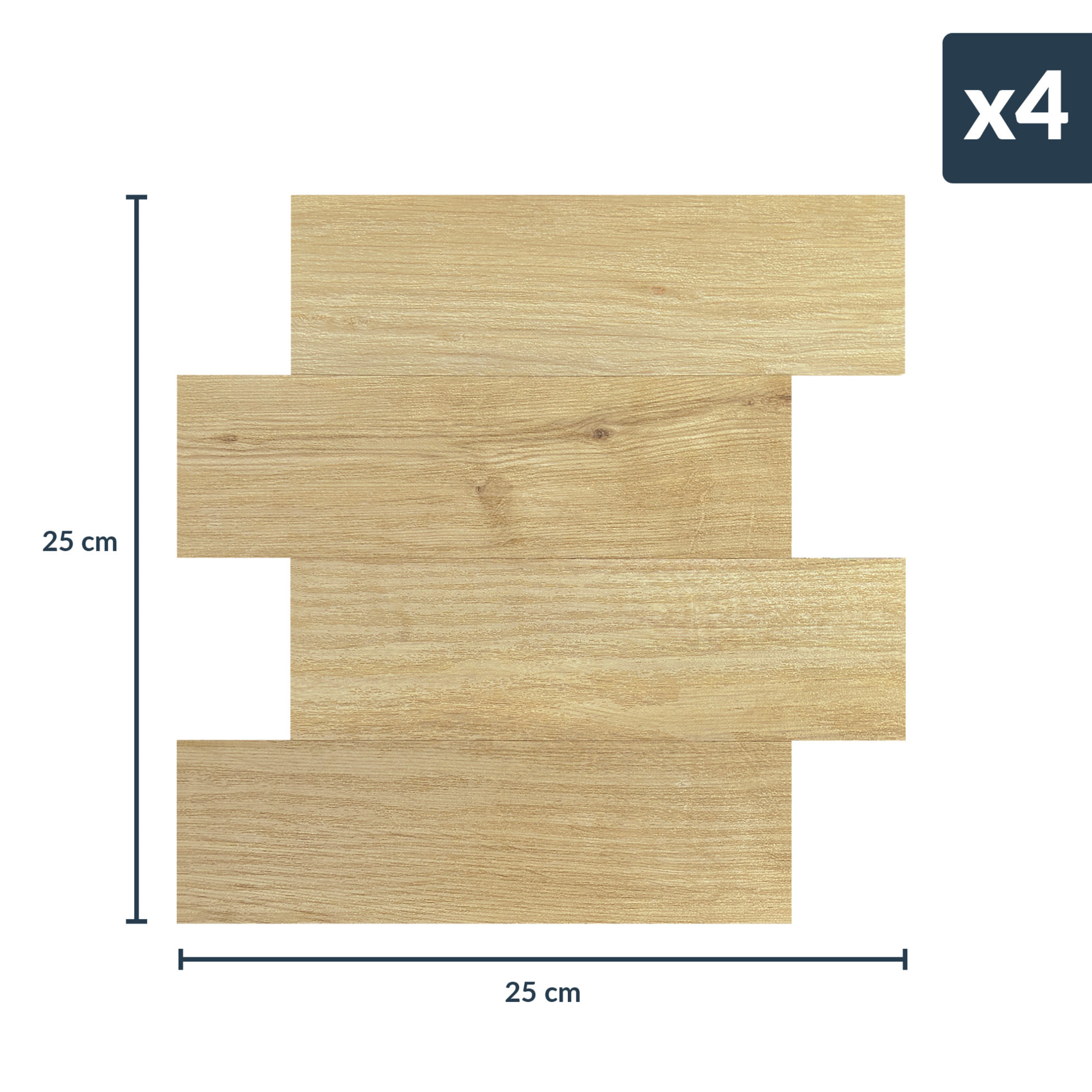 Crédence adhésive murale 3D  - Effet bois 4 pièces - Naturel