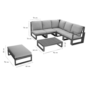 Salon de jardin d'angle 6-8 places en bois massif avec coussins déhoussables taupe SALSA