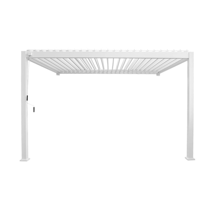 Pergola bioclimatique aluminium blanc adossée lames orientables 4x3m Triomphe