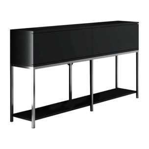 Credenza Djimsit, Buffet da soggiorno, Madia da salotto, Dispensa da cucina, 150x30h80 cm, Nero e Argento