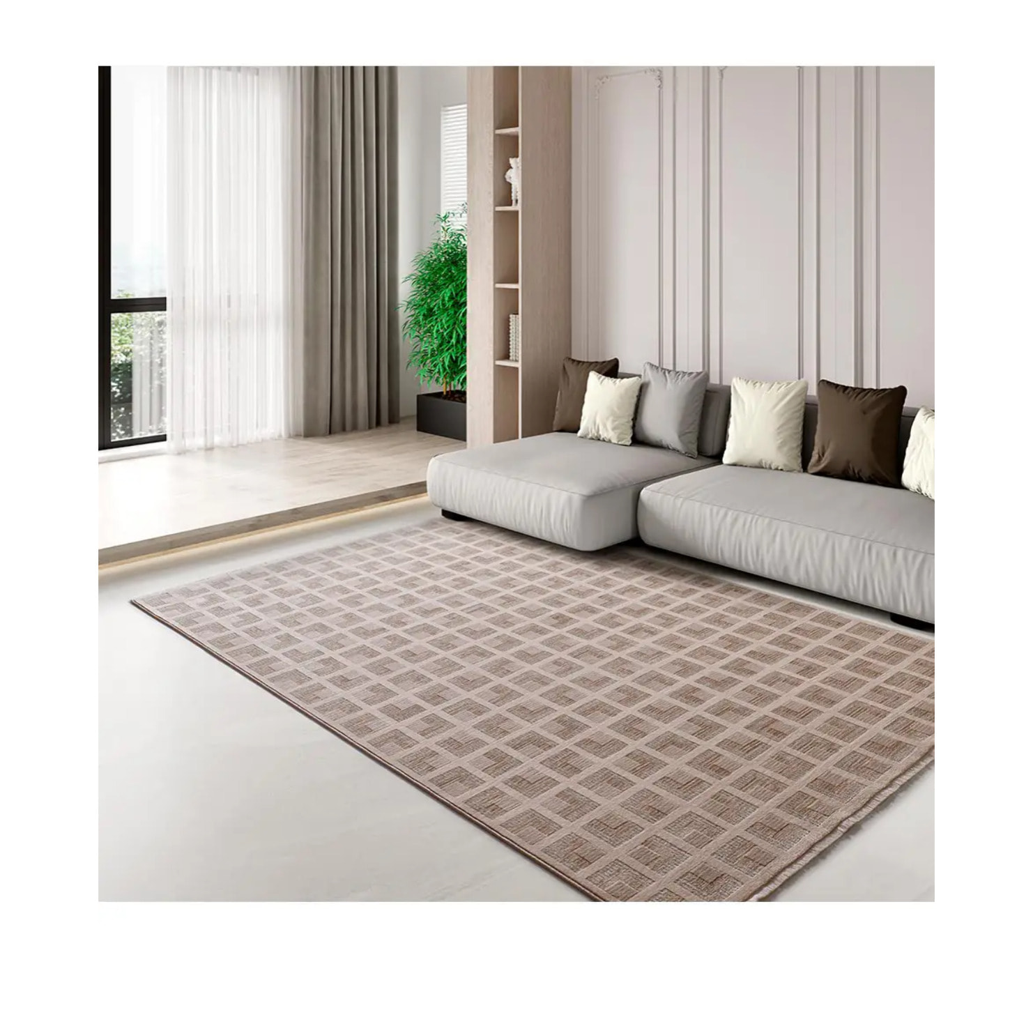 ONA Alfombra geométrica con flecos beige, varias medidas disponibles.