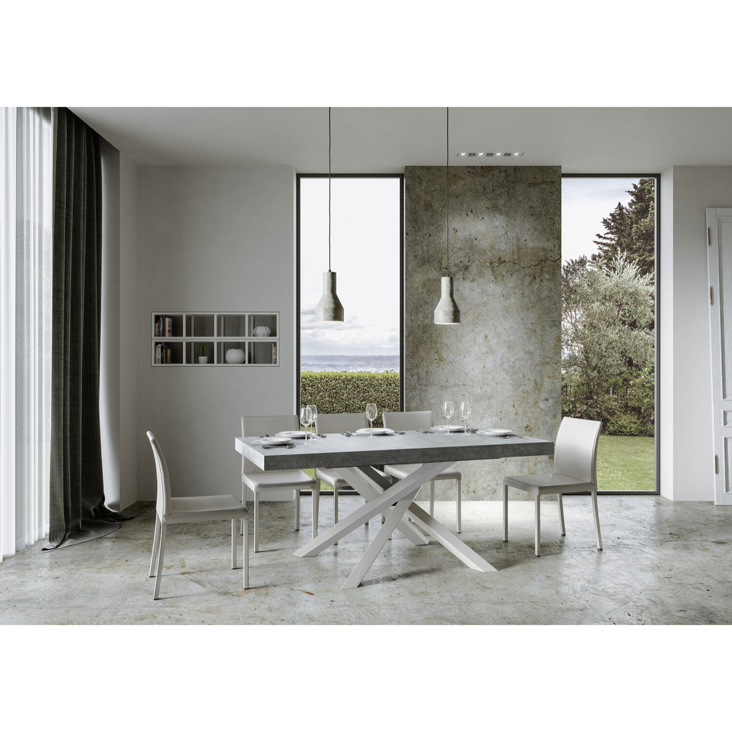 Mesa extensible 90x200/460 cm Volantis Cemento estructura blanco