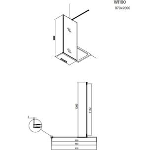 Paroi de douche à l'italienne 97x200 cm Walk-in, anti-calcaire, verre transparent (WI100-SET)