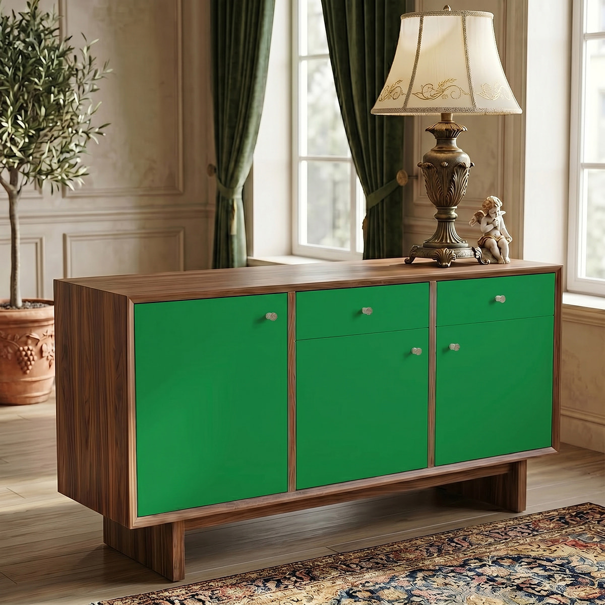 Rouleau adhésif décoratif Vinyle au Mètre - Vert cactus - Sticker Lavable Imperméable Mur Cuisine Meubles
