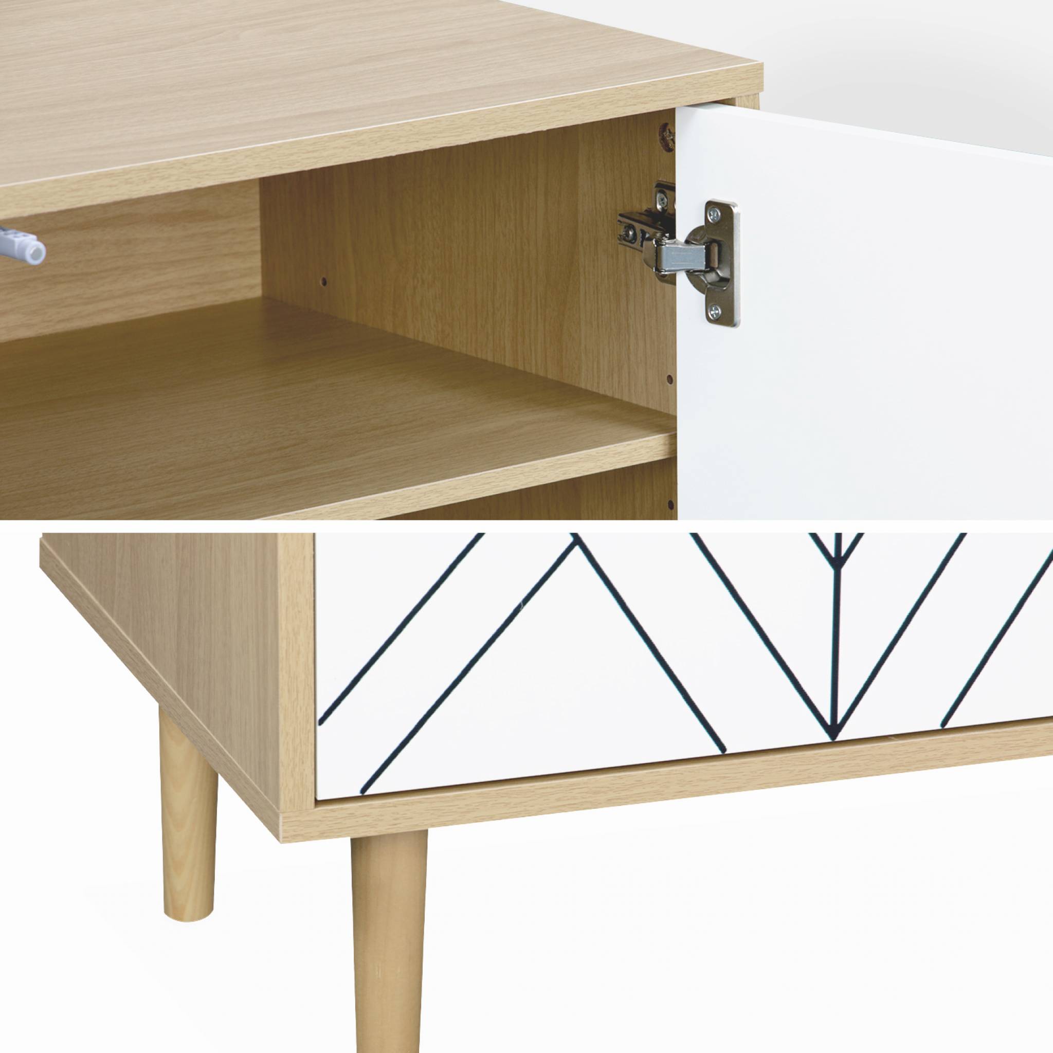 Meuble TV décor bois & blanc - Mika - 2 niveaux. 3 étagères. 2 portes. L 160 x l 40 x H 56cm