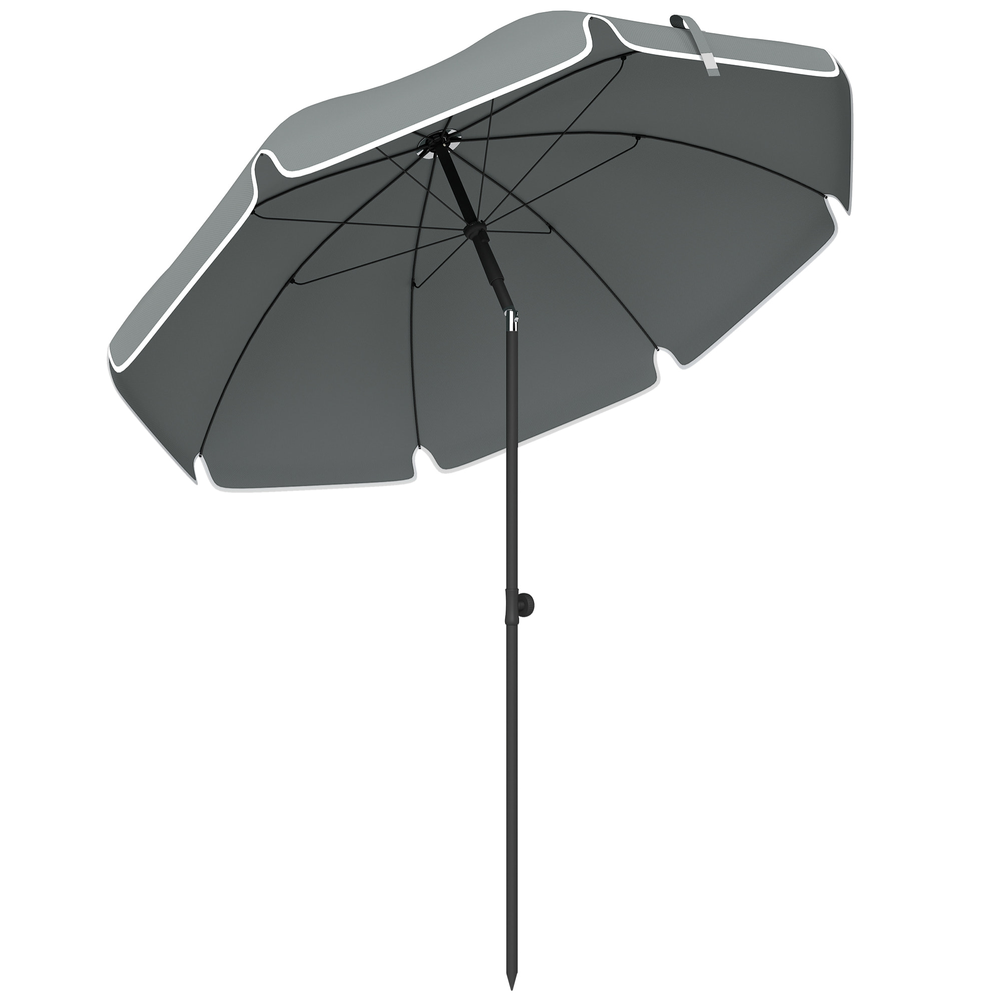 Parasol de plage inclinable dia. 1,5 m lambrequin vagues douces liseret blanc gris