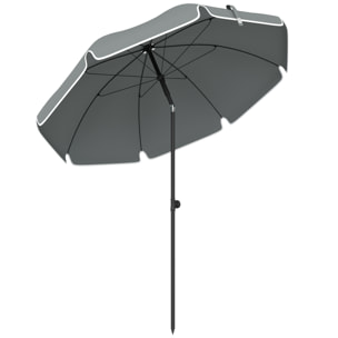 Parasol de plage inclinable dia. 1,5 m lambrequin vagues douces liseret blanc gris