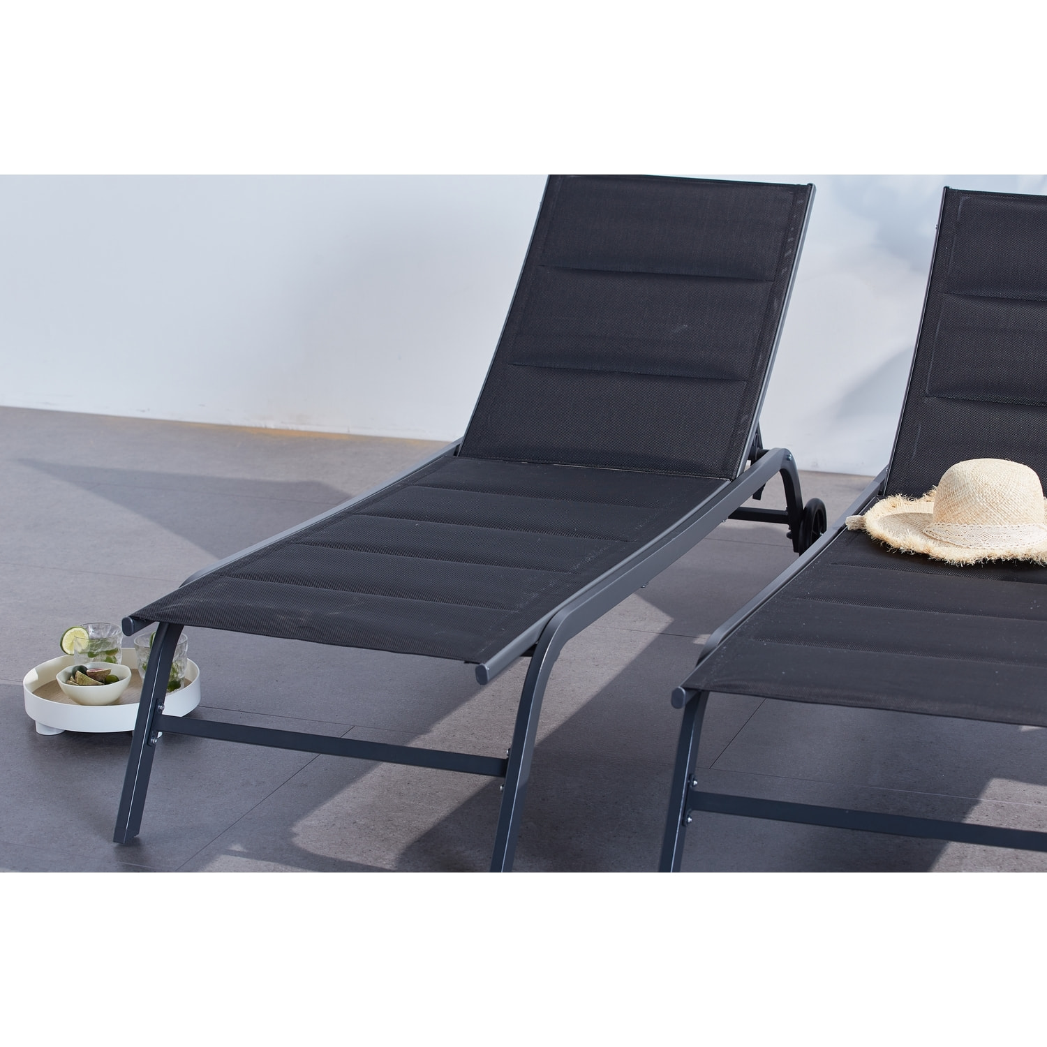 Lot de 2 transats aluminium noir AUCKLAND