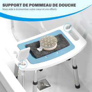 Chaise de douche siège de douche ergonomique hauteur réglable pieds antidérapants charge max. 136 Kg alu HDPE bleu