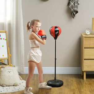 Saco de Boxeo para Niños de +5 Años Kit de Boxeo para Niños con Guantes de Boxeo Altura Ajustable de 68-102 cm y Base Rellenable Rojo