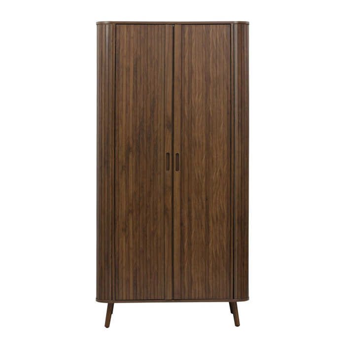 Armoire décor bois rainuré avec étagère et penderie LEGACY