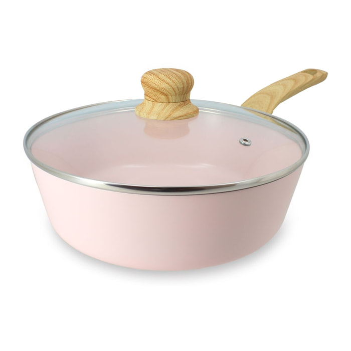 Sauteuse en revêtement céramique 24cm rose - tous feux COLORAMA
