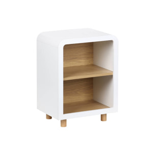 Table de chevet effet bois blanc et naturel. 2 niches