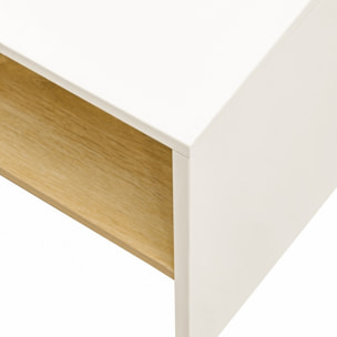 Tavolino moderno bianco e rovere naturale con dettagli in acciaio inox - Celio