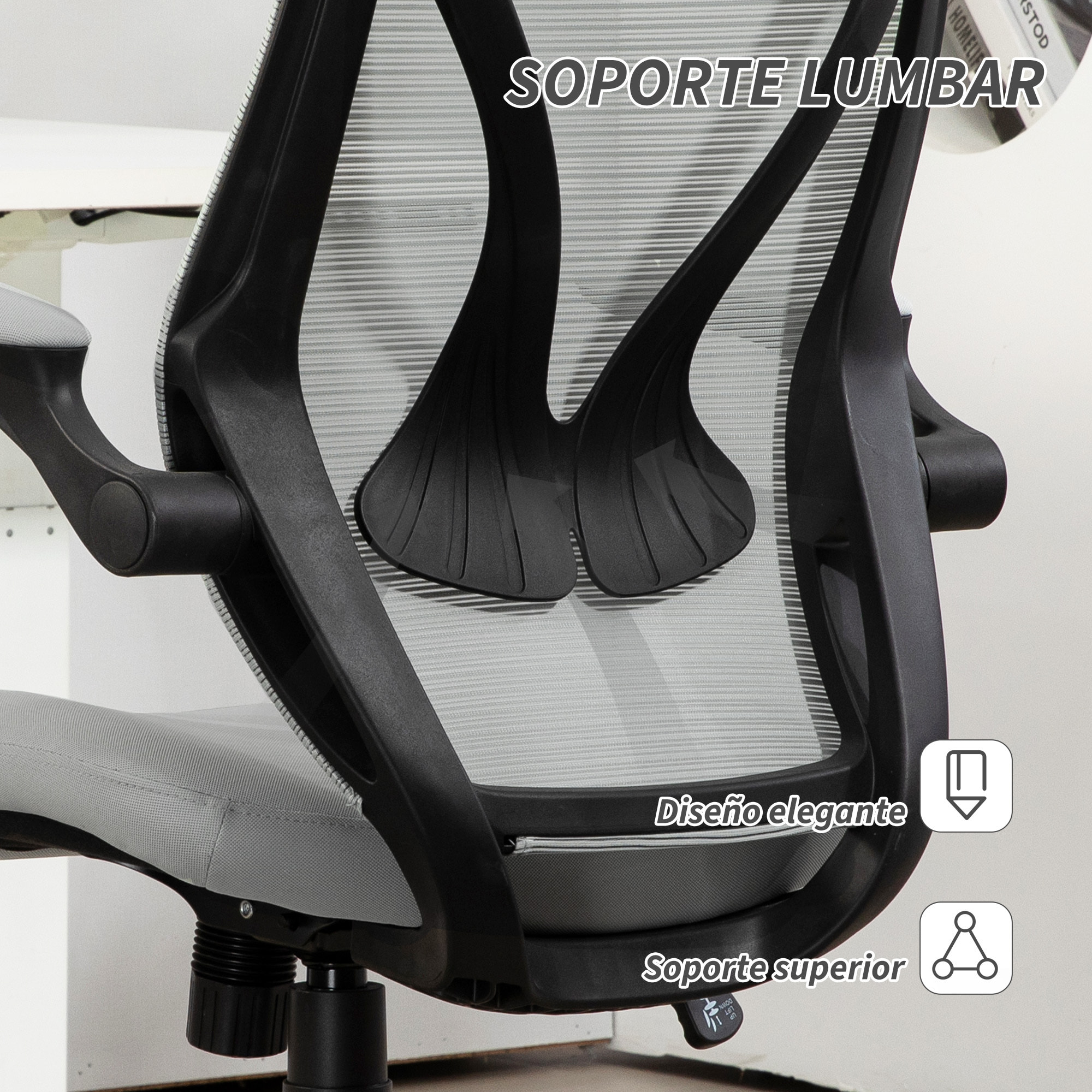 Silla de Escritorio de Malla Silla de Oficina Giratoria con Altura Ajustable Reposabrazos Abatibles y Función de Basculante Silla para Estudio Carga 120 kg Gris Claro